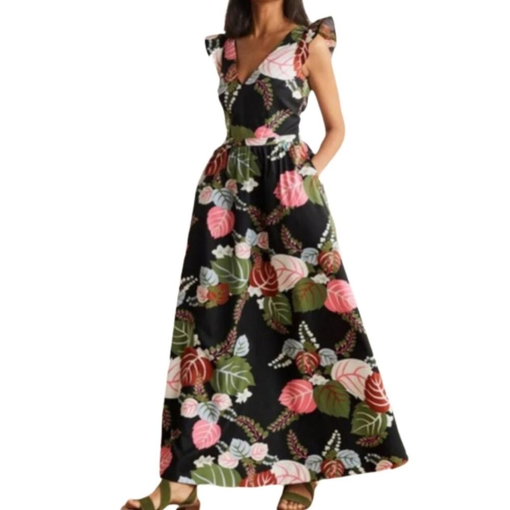 Boden Rare Womens Floral Andrea Frill Sleeve Maxi Dress Size 12R - Picture 7 of 7